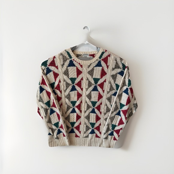 Vintage 417 Van Heusen Knitted by Hand Sweater Mens Large Chunky Grandpa 90s - Picture 2 of 7